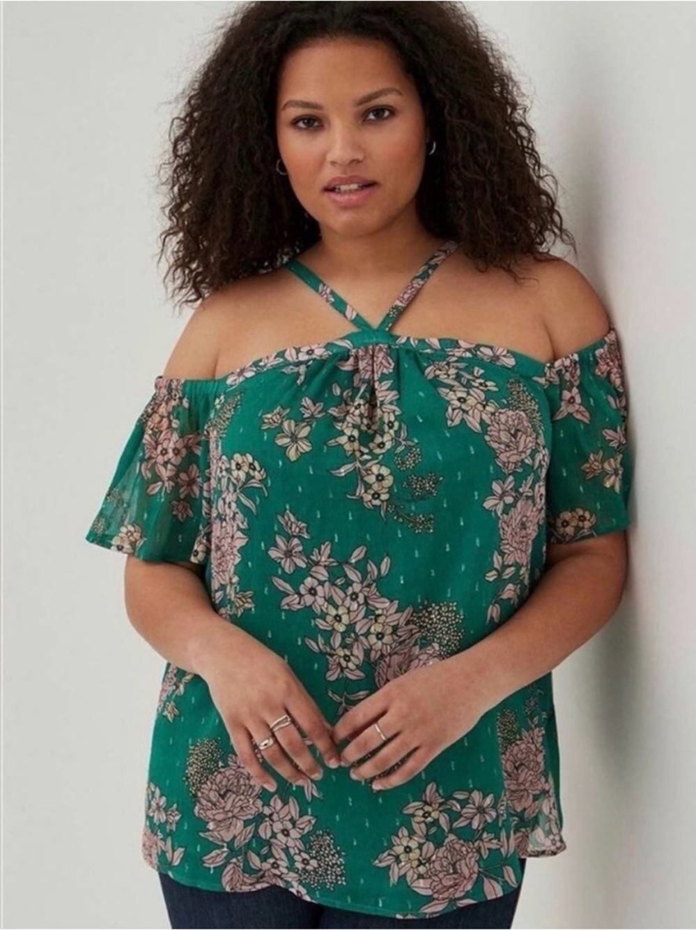 torrid Teal Floral Off-Shoulder Halter Top - SIZE 2
